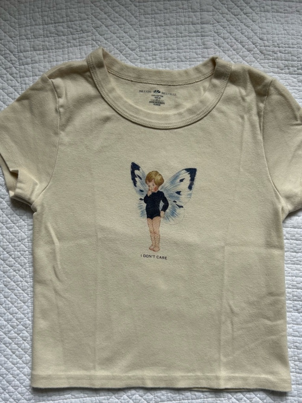 Brandy Melville Cream Kids Tee with Butterfly Girl Graphic